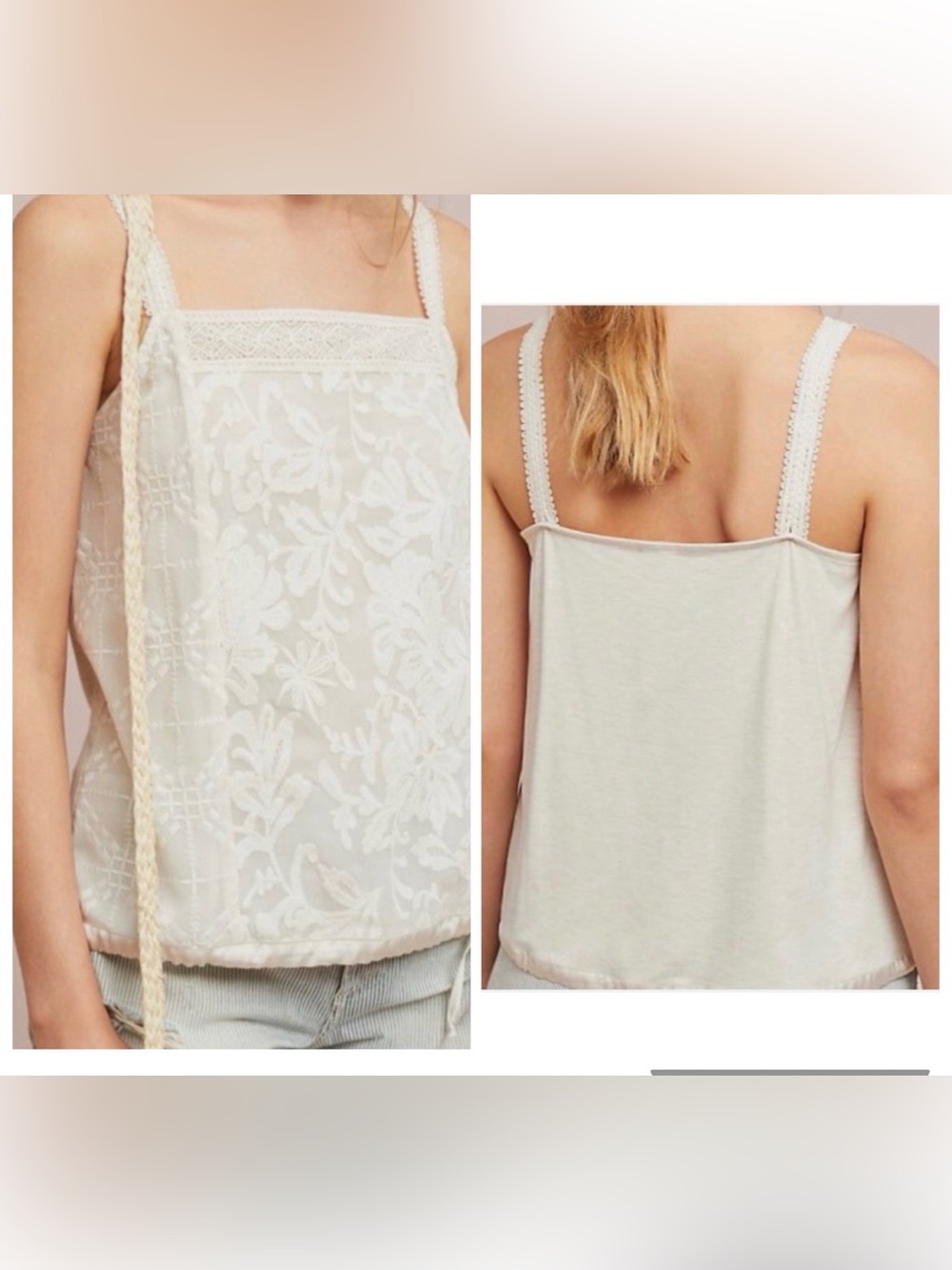 Anthropologie TINY Jasmine Lace-Trim Cream Camisole Tank Top